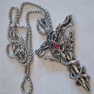 Dragon Sword ruby Stone Gothic Punk Pendant Necklace
